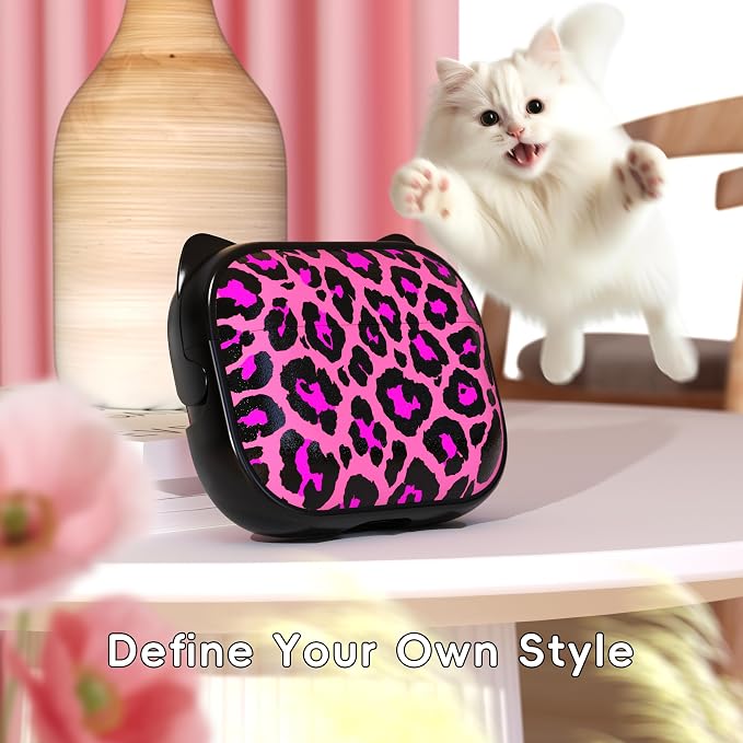 for AirPods Pro 2 Case with Cleaning Kit, Cute Cat Ear Print Design & Cute Buckle for Girls, Phone Holder & Top Safe Lock Buckle Design for AirPods Pro 2nd/1st Gen case, Rose Leopard - Image 2