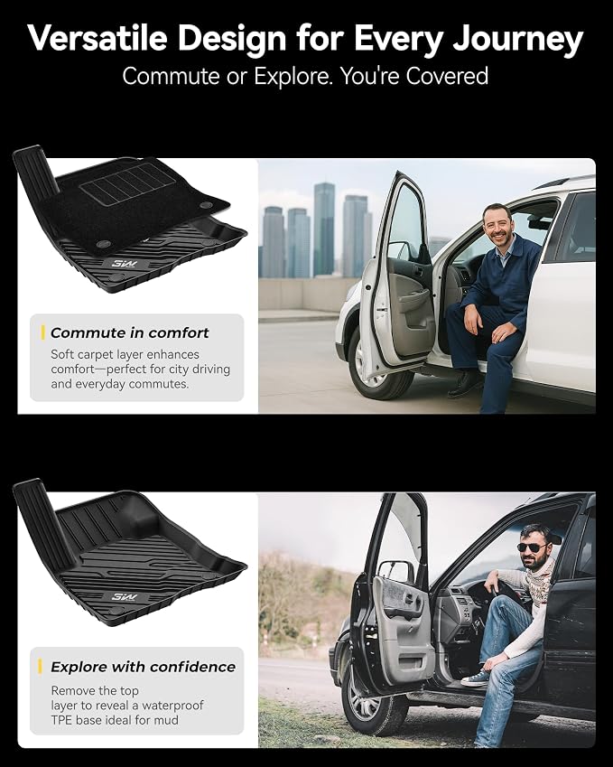 3W Floor Mats & Carpets (1st and 2nd Rows) Fit for Ford Bronco Sport 2021-2025 All Weather TPE Car Accessories Custom Fit Full Set Ford Bronco Sport Car Mats (Not for Bronco & Rubberized Floor) - Image 5