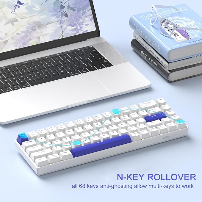 MageGee Portable 60% Mechanical Gaming Keyboard, RGB Backlit Compact 68 Keys Wired Mini Keyboard for Laptop PC Mac, Hot Swappable, Blue Whale Switch - White - Image 3