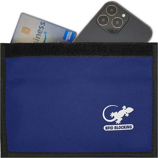 Gecko Travel Tech Blue Nylon Faraday Bag - Signal Blocker for Cell Phone, Car Key FOB, Data Privacy (BLUE - NYLON) by GeckoTravelTech