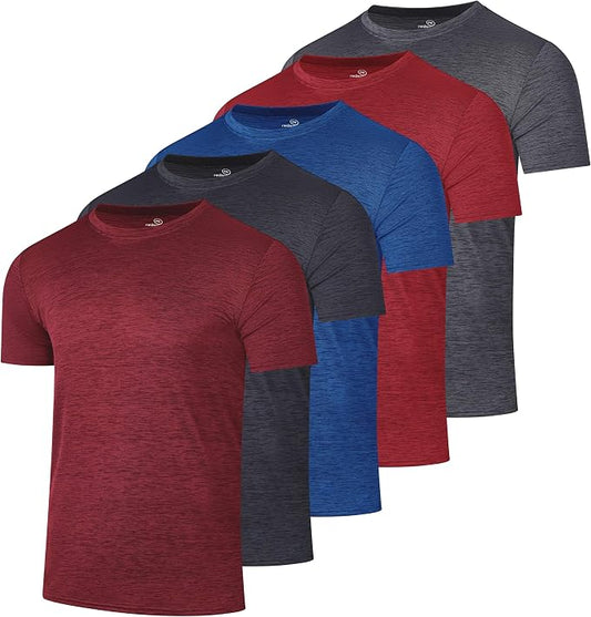 5 Pack Men's Dry Fit Short Sleeve T-Shirt Gym Workout Athletic Running Tee | Cooling, Moisture-Wicking, Crew Neck, Quick-Dry, Breathable, Active, Exercise, Fitness, Basketball, Cycling, Hiking, Tennis by RealEssentials