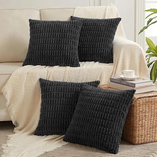 Fancy Homi 4 Packs Decorative Throw Pillow Covers for Living Room Couch Bed, Modern Farmhouse Boho Home Décor Accent Cushion Case, 20" x 20", Black by Fancy+Homi