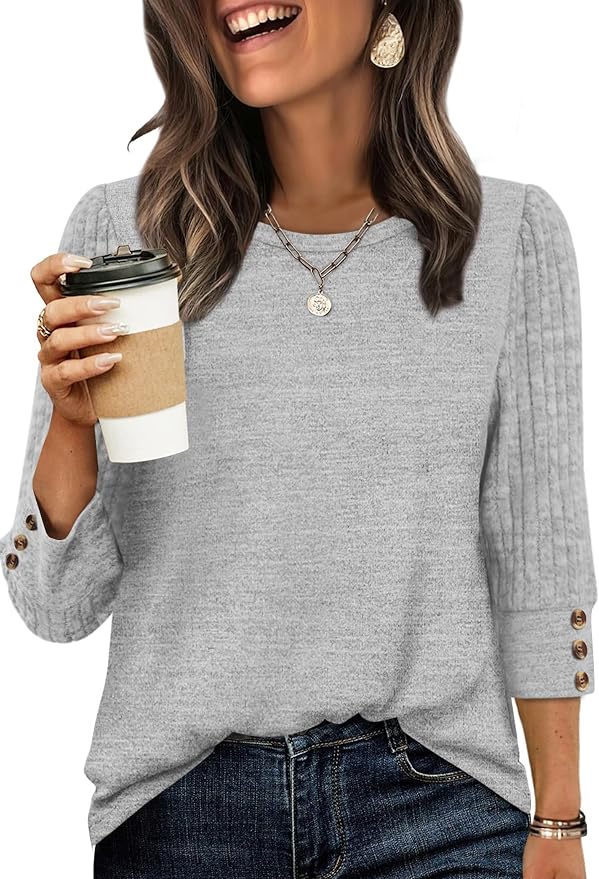 WIHOLL 3/4 Length Sleeve Womens Tops Sweaters Shirts Lightweight Spring Outfits 2026 Winter Clothing S-2XL by WIHOLL