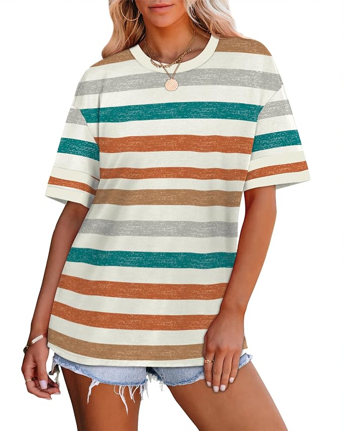 WIHOLL Womens T Shirts Loose Fit Short Sleeve Tees Crew Neck Color Block Summer Tops 2026 Fashion - Image 3