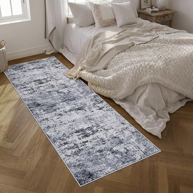 Washable Area Rug 3x10 Entryway Rug: Washable Modern Abstract Soft Thin Rug Indoor Floor No Slip Stain Resistant Carpet for Bedroom Dining Room Farmhouse Nursery Home Office - Grey - Image 2