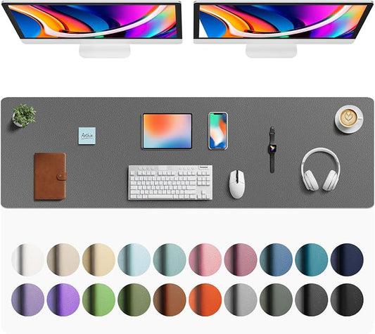 Aothia Faux Leather Desk Mat - Large Mouse Pad, Non-Slip PU Leather Blotter, Waterproof Writing Surface for Office and Home (Grey, 63" x 17") by AothiaSimpleNaturalUnique