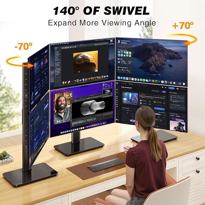 Dual Monitor Stand VESA Mount for 13-38 Inch Screens up to 44lbs | Free-Standing Monitor Riser with Swivel, Tilt, Rotation & Height Adjustable, Compatible with VESA 75x75-100x100mm - Image 2