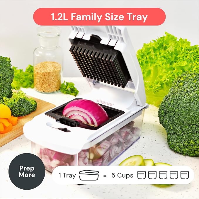 Fullstar Pro Original Vegetable Chopper Kitchen Prep Tool | 2 in 1 Veggie Slicer, Onion & Fruit Cutter with Sharp Stainless Steel Blades & Container, All-in-One Food Prep Tool (White) - Image 6