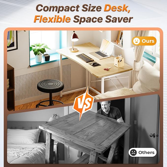 Huuger Folding Desk for Small Spaces, 31.5 Inch Foldable Computer Table, Easy Assembly, for Home Office, Study, Bedroom, Dorm, Space Saving, Small Writing Work Office Computer Desk, Oak - Image 3