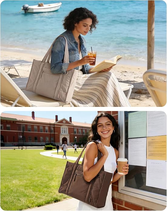 BAGSMART Boxy Tote Bag for Women, Crossbody Work Bag with Zipper | 3 Sizes Small Mini Tote Bag, Inner Tumbler Pocket Crush Bow Should Bag for Travel Work College - Image 7