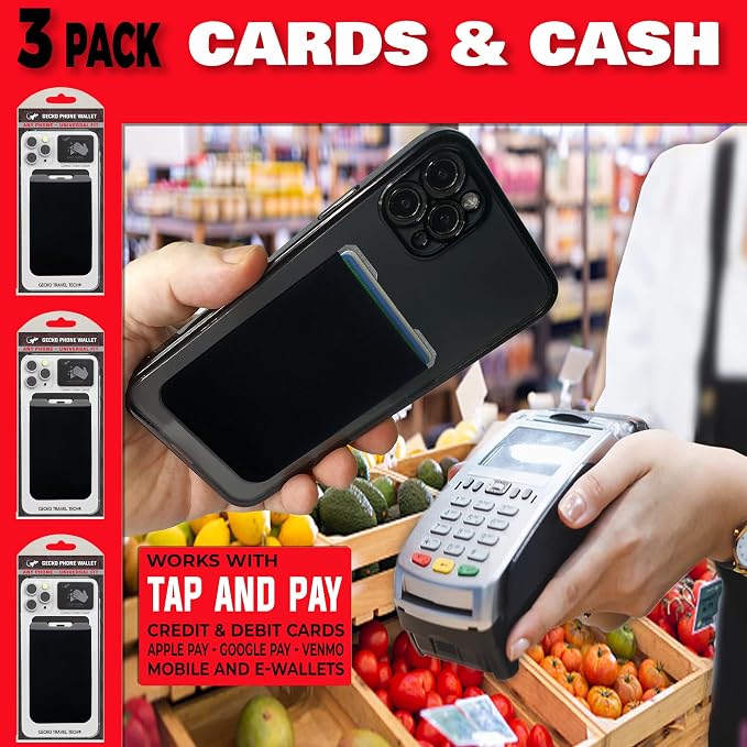 Phone Wallet - Adhesive Card Holder - Cell Phone Pouch - Stick on Lycra Pocket by Gecko - Carry Credit Cards and Cash - Image 4