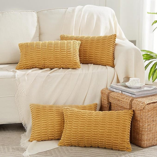 Fancy Homi 4 Packs Decorative Throw Pillow Covers for Living Room Couch Bed, Modern Farmhouse Boho Home Décor Accent Cushion Case, 20" x 12", Mustard Yellow by Fancy+Homi