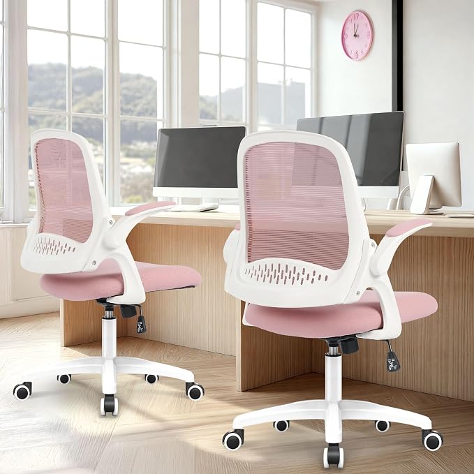 NEO CHAIR Office Desk Gaming Ergonomic Computer Chair with Lumbar Back Support Adjustable Height Swivel Rolling Wheels Flip-up Arms Mesh Chair for Home Vanity (Pink) | Lumbar Support, Height Adjustment, 360° Swivel and Rolling Base, Space-Saving Design... - Image 9