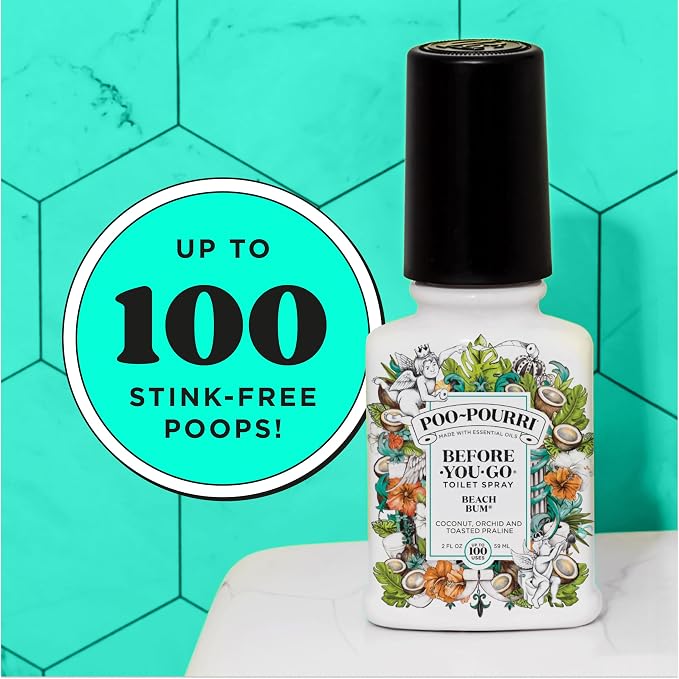 Poo-Pourri Before-You-Go Toilet Spray, Beach Bum, 2 Fl Oz, Up to 100 Uses, Bathroom Odor Deodorizer with Essential Oils for Home or Work, Travel Essentials, TSA Approved Size, Coconut, Orchid Scent - Image 7