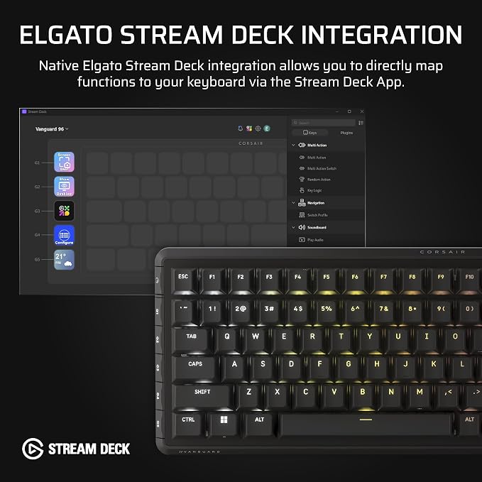 Corsair Vanguard 96 Wired Mechanical Gaming Keyboard – 96% Layout, MLX Fusion Tactile Switches, 8000Hz Polling, LCD Display, Virtual Stream Deck, G-Keys, SOCD Flashtap, QWERTY US – Black - Image 9