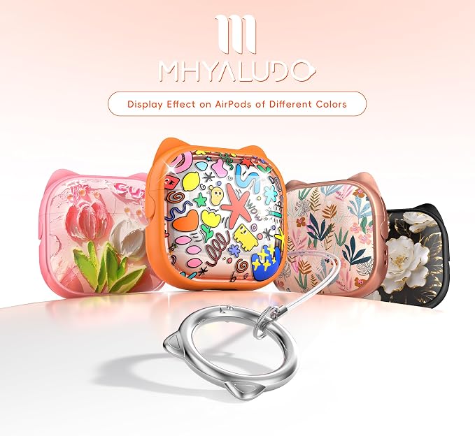 for AirPods 4 Case with Cleaning Kit, Cute Cat Ear Print Design & Cute Buckle, Inverted Phone Holder Design, Top Safe Lock Buckle Design, for Girls AirPods 4 case 2024, Orange Seaworld - Image 6