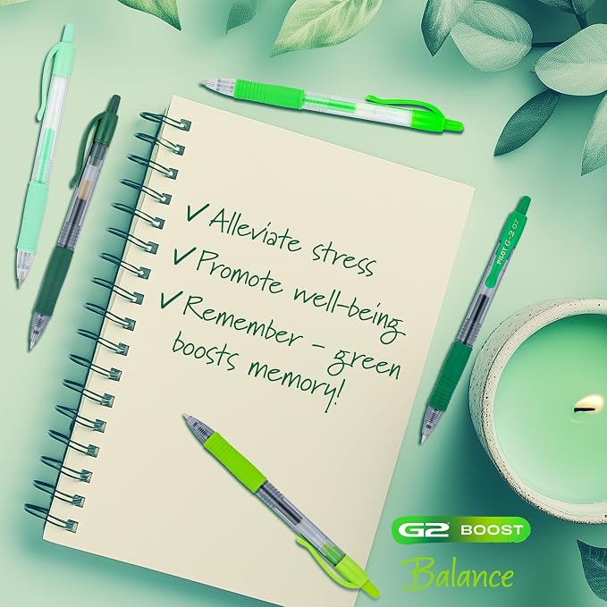 Pilot G2 Premium Gel Roller Pens, G2 Boost Green Pens Pack, The Colors of Balance, 8 Pack Pouch, Fine Point 0.7 mm, Assorted - Image 3