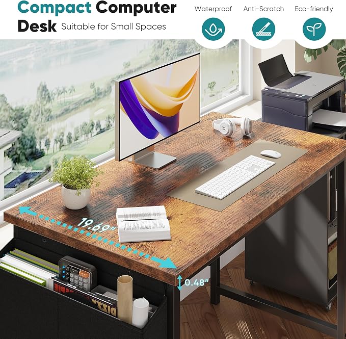 OLIXIS Computer Desk, 44 Inch Gaming Desks for Home Office Small Spaces | Writing Study Craft Work Table, Computer Workstation for Bedroom with Storage Bag, Rustic Brown - Image 6
