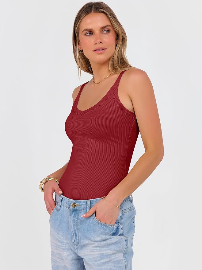 ANRABESS V Neck Tank Tops for Women Ribbed Knit Camisole 2026 Summer Casual Sleeveless Slim Fitted Basic Cami Shirts Clothes - Image 4