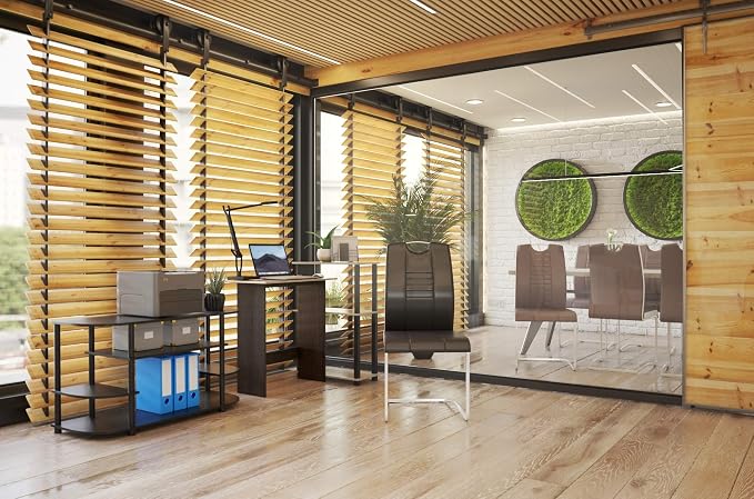 Furinno Abbott Corner Computer Desk with Bookshelf, French Oak Grey/Black - Image 2