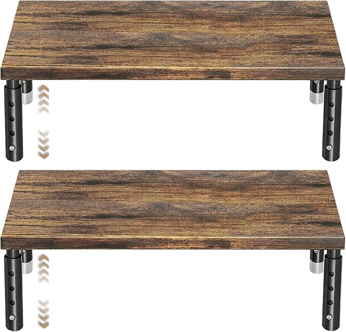 ECOLOVI Adjustable Wood Computer Monitor Stand Riser for Desk, Office Desk Organizer and Accessories for Monitor, Laptop, PC, Printer, Office Desk Accessories Workspace Organizer for Home Office Supplies, Brown 2-Pack by ECOLOVI