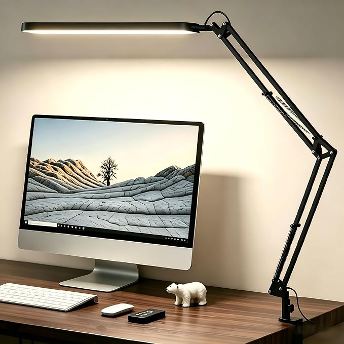 SKYLEO Desk Lamp for Home Office, Eye Comfortable LED Desk Light for Long Hours, Adjustable Swing Arm with Memory Function, Black by SKYLEO