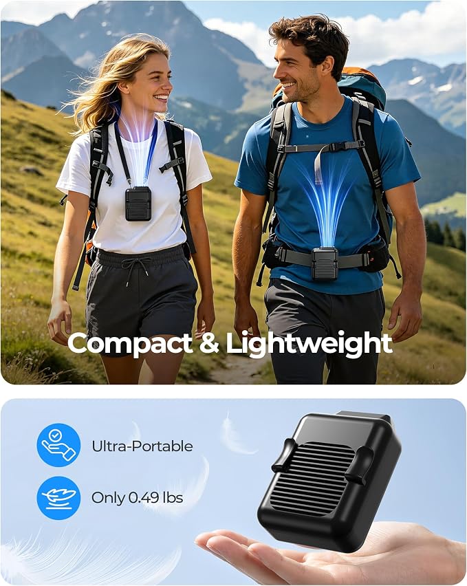 SLENPET Portable Waist Clip Fan, 6000mAh Battery Operated Necklace Fan, 23 Hours Working Time, 3 Speeds, 5100RPM Strong Airflow Hands-free Belt Fan for Outdoor Works, Farm, Hiking, Camping, Travel - Image 6