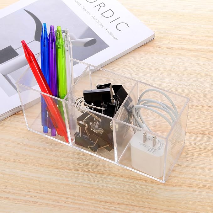 elysolpluv Clear Acrylic Silverware & Pen Organizer Caddy, Transparent Plastic Silverware Holder, Perfect for Office, Bedroom, and Bathroom Storage - Image 6
