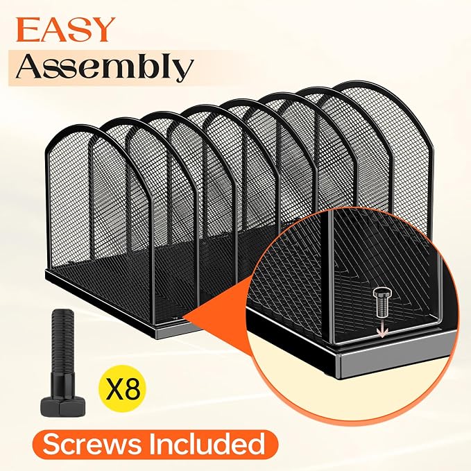 Gawerk 7-Section Metal Upright File Sorter Organizer, Office Small Letter Sorter Desktop File Organizer Metal Mesh Iron Sole, Black - Image 5