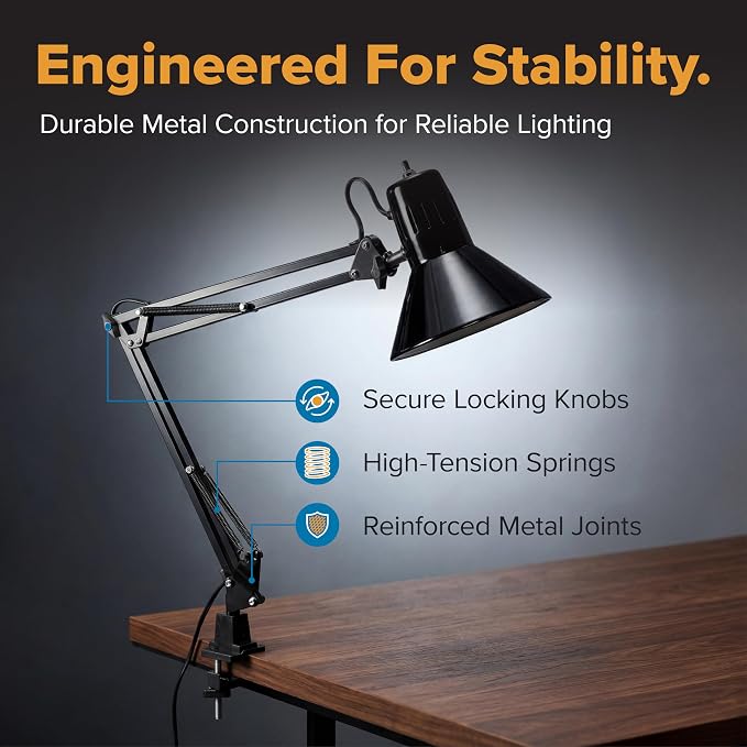 Bostitch Office VLF100 LED Swing Arm Desk Lamp with Clamp Mount, 36" Reach, Includes LED Bulb,Black - Image 3