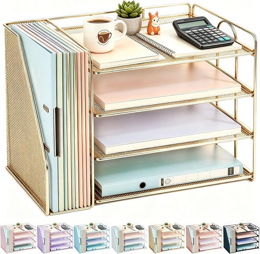gianotter 4-Tier Paper Organizer With Magazine Holder | Desk Organizers and Accessories, File Organizer for Office Supplies Storag (Gold, 4-Tier) by gianotter