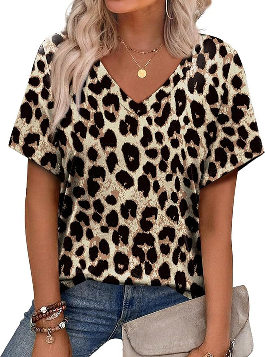 Alaroo Womens Summer Tops 2026 V Neck Short Sleeve Shirts Trendy Dressy Casual Vacation Outfits Printed by Alaroo