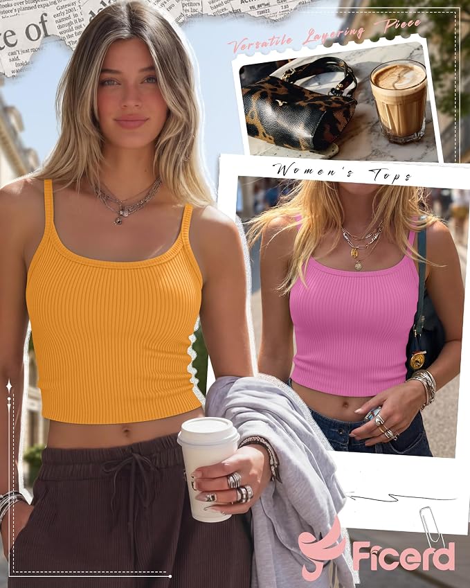 Ficerd 3 Pack Women's Tank Tops 95% Cotton Spaghetti Strap Ribbed Crop Camisole Slim Fitted Basic Summer Sleeveless Layer - Image 4
