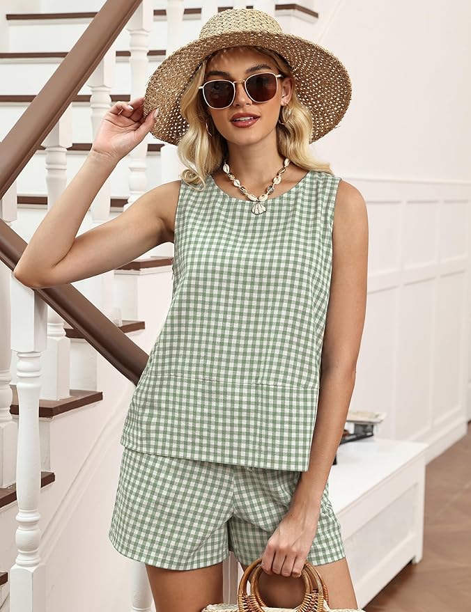 LOMON Women's Trendy 2 Piece Outfits Shorts Sets Summer Crew Neck Sleeveless Tank Top and Bottom Matching with Pockets 2026 - Image 3