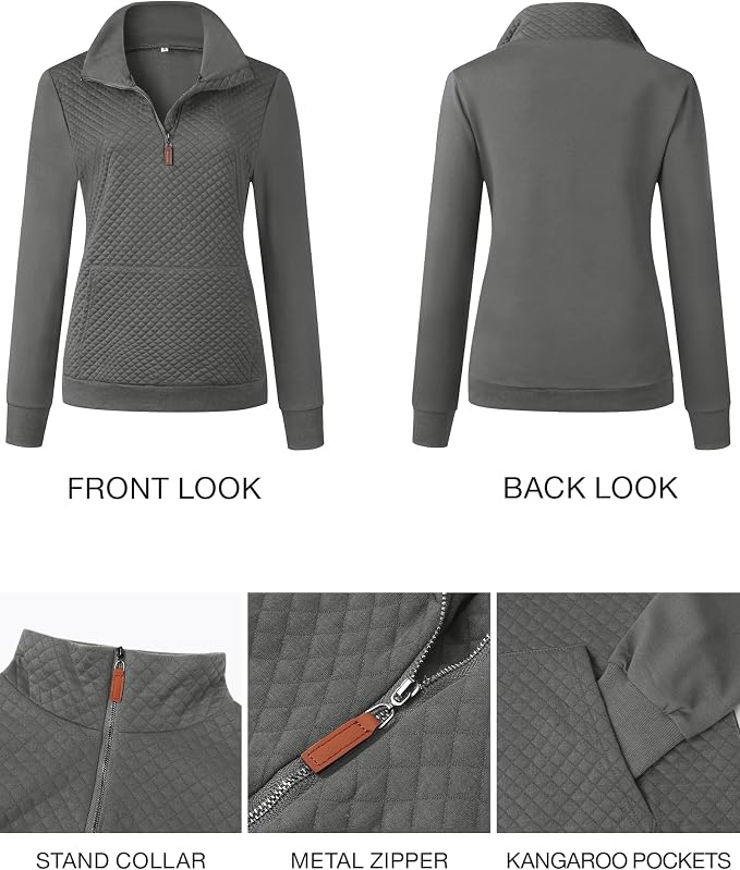 BTFBM Women Fashion Quilted Pattern Lightweight Zipper Long Sleeve Plain Casual Ladies Sweatshirts Pullovers Shirts Tops - Image 5