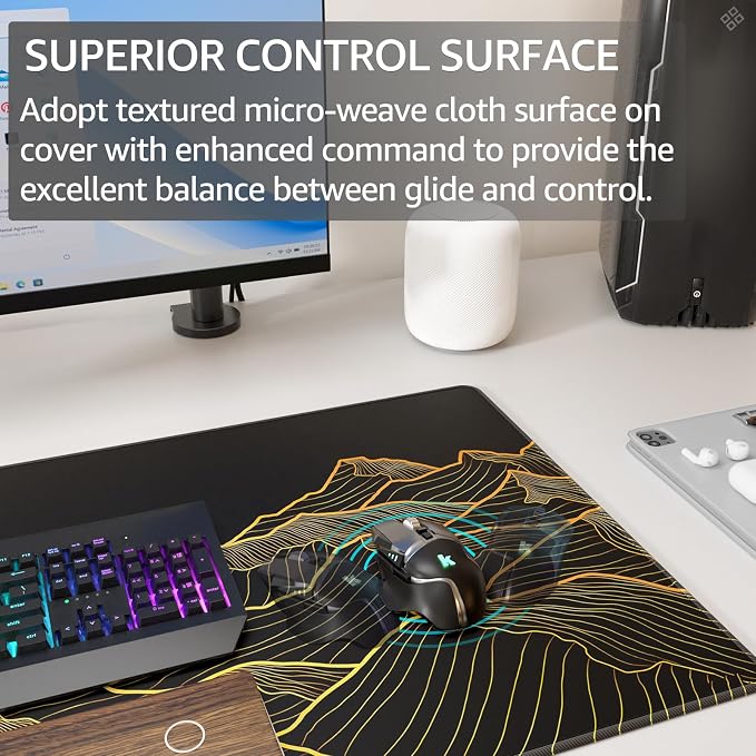 KTRIO Large Gaming Mouse Pad, Desk Mat, 31.5 x 15.7 in, Bright Rise, XXL | Smooth Micro-Weave Surface, Artistic Pattern Design, Non-Slip Rubber Base, Durable Stitched Edges, Office & Home Use - Image 5
