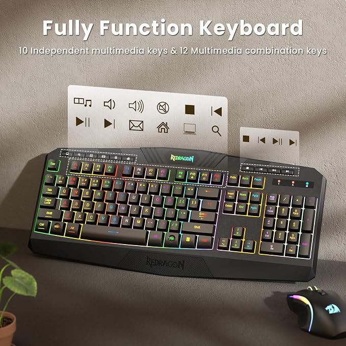 Redragon S101M-KS Gaming Keyboard and Mouse Wireless with Tri-Mode, RGB Keyboard and 4800 DPI Gaming Mouse, 10 Independent Multimedia Keys for Wins, PC, Computer, Wireless S101 Ideal for Gamer - Image 6
