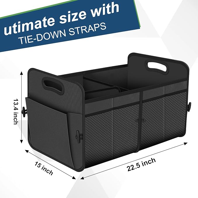Femuar Car Trunk Organizer with 72L Large Capacity Waterproof Collapsible and 11 Pockets, Trunk Organizer for Car SUV/Jeep/Sedan, Large Size, Grey - Image 2