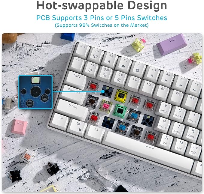 RK ROYAL KLUDGE RK96 Wireless Mechanical Keyboard with Magnetic Wrist Rest | 96 Keys Hot Swappable Wireless Gaming Keyboard with Software, Triple Mode BT5.0/2.4G/USB-C, Blue Backlight, Custom Switch - Image 4