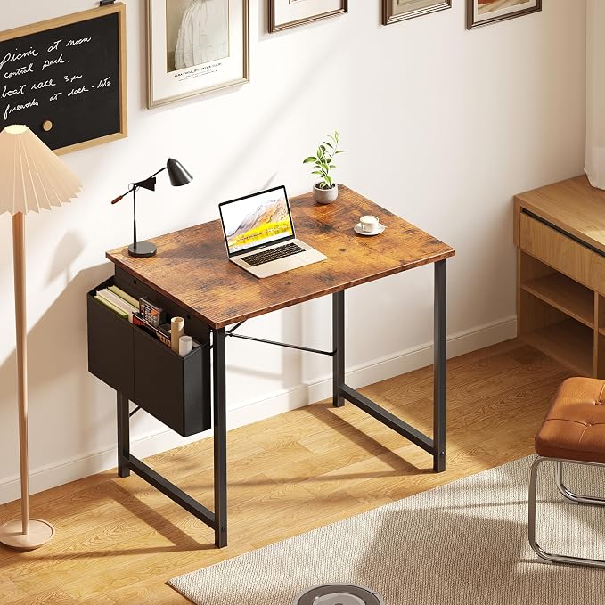 OLIXIS Small Computer Desk, 31 Inch Gaming Desks for Home Office | Writing Study Craft Work Table, Computer Workstation for Bedroom Small Spaces with Storage Bag, Rustic Brown - Image 2