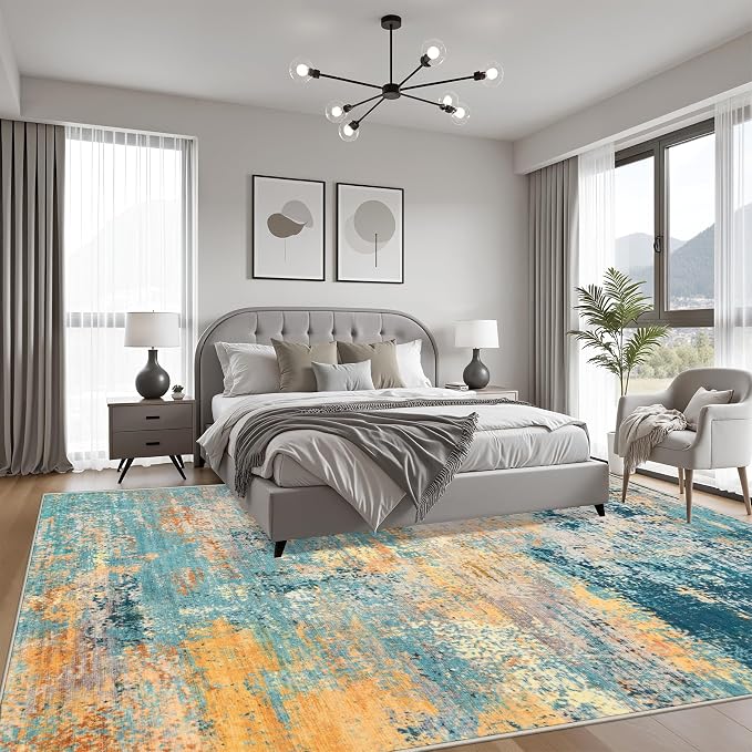 6x9 Area Rug Living Room Rug: Washable Modern Abstract Soft Thin Rug Indoor Floor No Slip Carpet for Bedroom Dining Room Farmhouse Nursery Home Office - Rosy Haze - Image 3