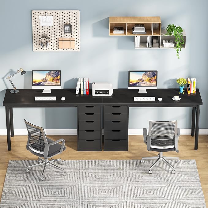Tribesigns Computer Desk with 5 Drawers, 47 inches Rustic Brown Home Office Desk with Storage, Modern Simple Laptop Desk Study Writing Table for Small Spaces (1, Black) - Image 6