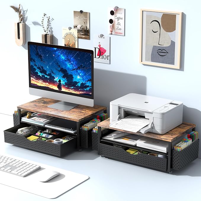 Spacrea Desk Organizer and Accessories, Computer Monitor Stand Riser with Drawer and 2 Pen Holders, Office Desk Accessories & Workspace Organizers for Office Supplies (Wood) - Image 7