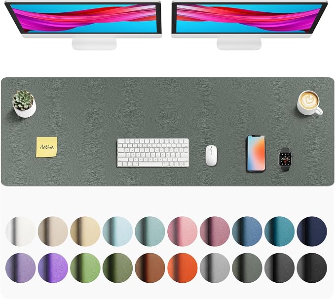Aothia Faux Leather Desk Mat - Non-Slip PU Leather Desk Blotter, Waterproof Writing Surface, Large Desk Pad for Office & Home (Jungle Green, 55" x 17") by AothiaSimpleNaturalUnique