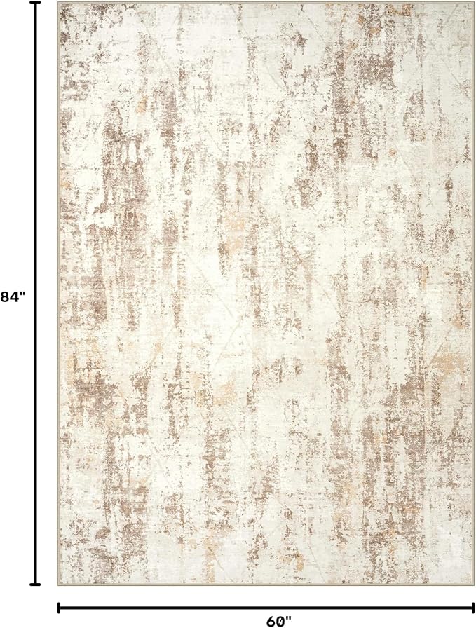 5x7 Area Rugs Washable Rug: Modern Abstract Living Room Rug Soft Anti-Skid Thin Carpet Indoor Floor Non-Shedding Carpets for Bedroom Dining Room Farmhouse Nursery Home Office - Beige Grey - Image 2