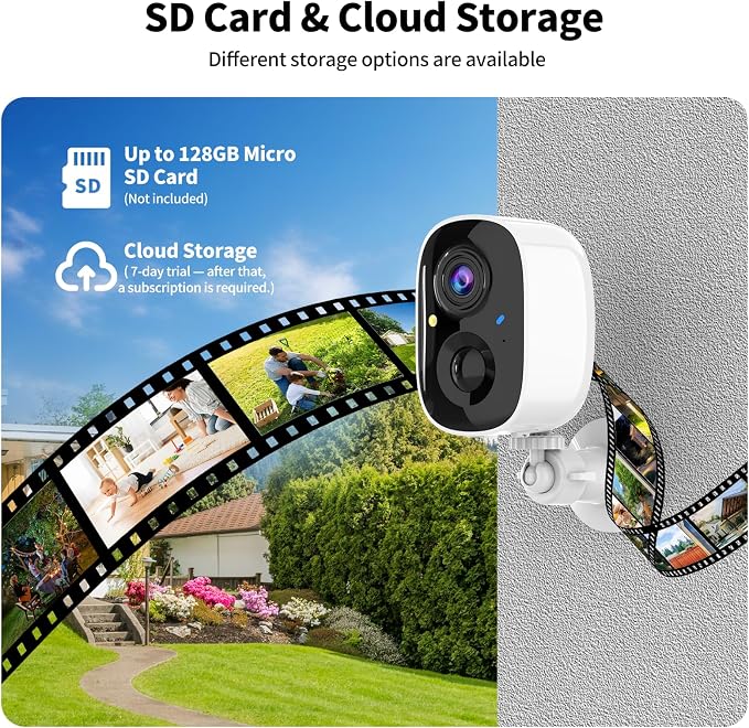 2K UHD Smart Wireless Security Camera Indoor/Outdoor,Battery Powered WiFi Camera with Color Night Vision, Motion Detection, 2-Way Audio, Weatherproof, Cloud/SD Storage for Home Security (2.4GHz Only) - Image 4