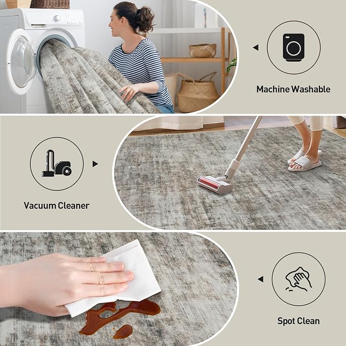6x9 Area Rugs Washable Rug: Large Modern Abstract Living Room Rug Soft Anti-Skid Thin Carpet Indoor Floor Non-Shedding Carpets for Bedroom Dining Room Farmhouse Nursery Home Office Brown Black - Image 4