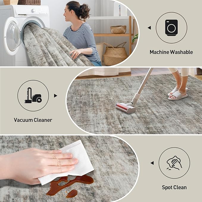 2'6''x8' Runner Rugs Washable Rug: Modern Abstract Living Room Rug Soft Anti-Skid Thin Carpet Indoor Floor Non-Shedding Carpets for Bedroom Dining Room Farmhouse Nursery Home Office Brown Black - Image 3