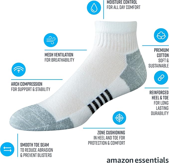 Amazon Essentials Men's Athletic Ankle Socks, Cushioned with Arch Support, Moisture Wicking - Image 2