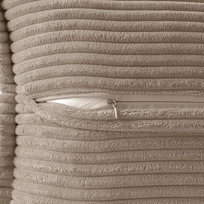 MIULEE Decorative Throw Pillow Covers for Couch Bed Livingroom 16x16 Inch Set of 2 Light Brown Boho Accent Throw Pllows Broadside Striped Patchwork Soft Corduroy Pillowcases - Image 3